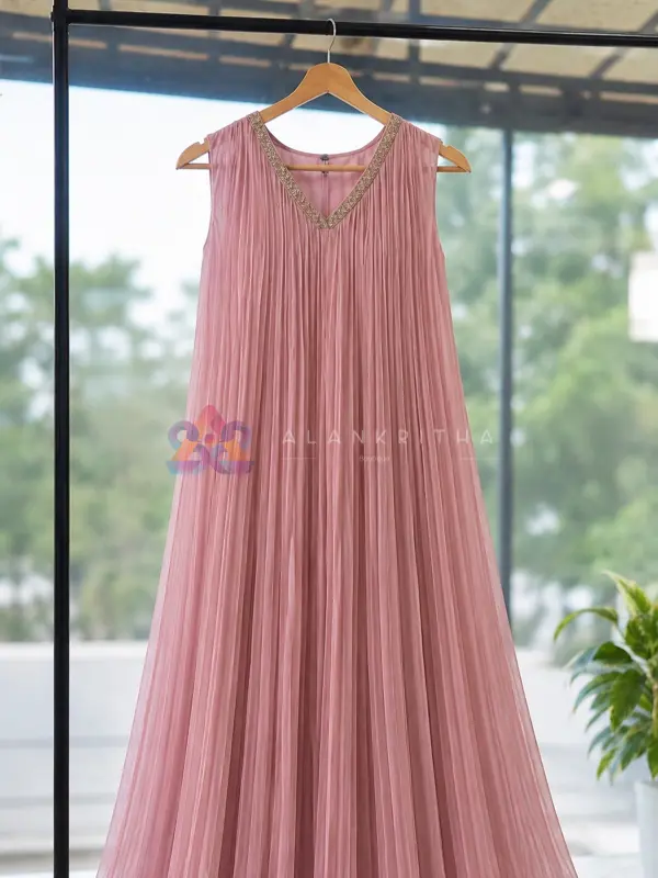Pastel Pink Micro-Pleated Georgette Silhouette